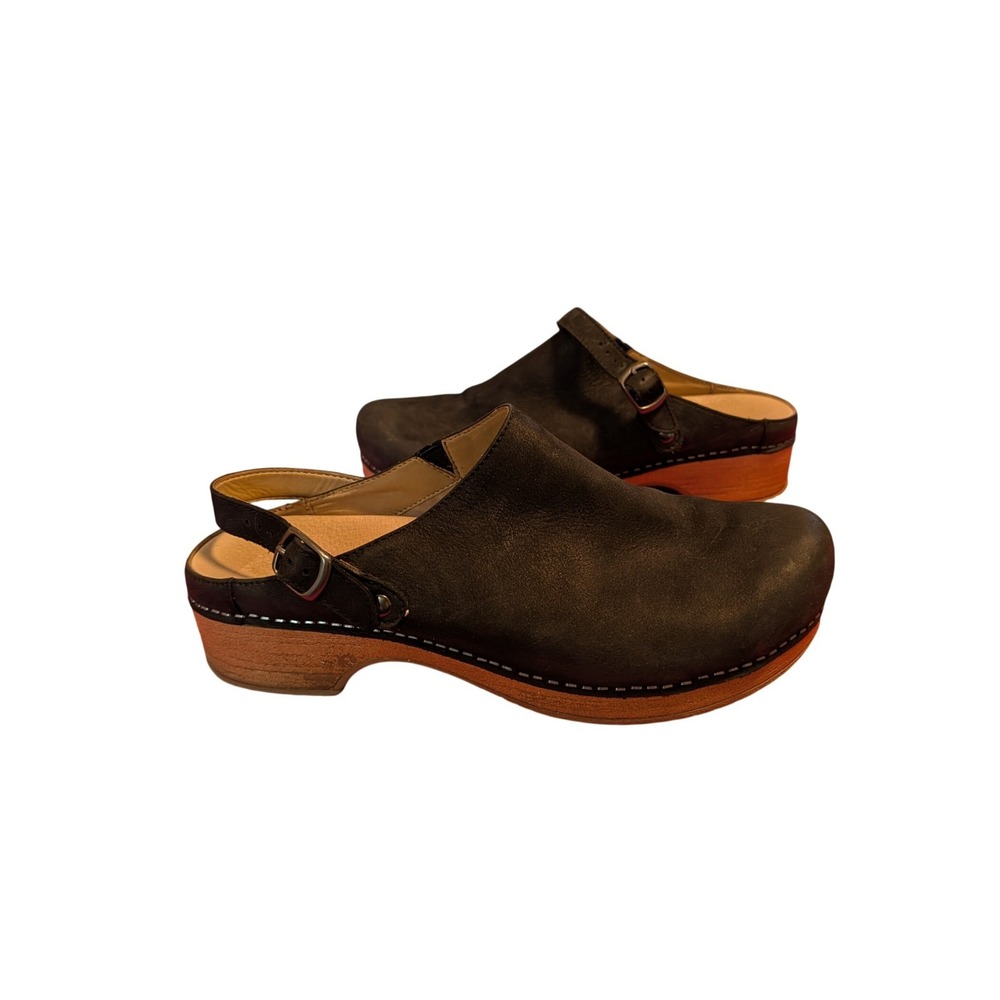 Dansko Berry Clog Black Burnished Nubuck Leather Boho Mules EU 42 US 11.5 - Picture 3 of 8